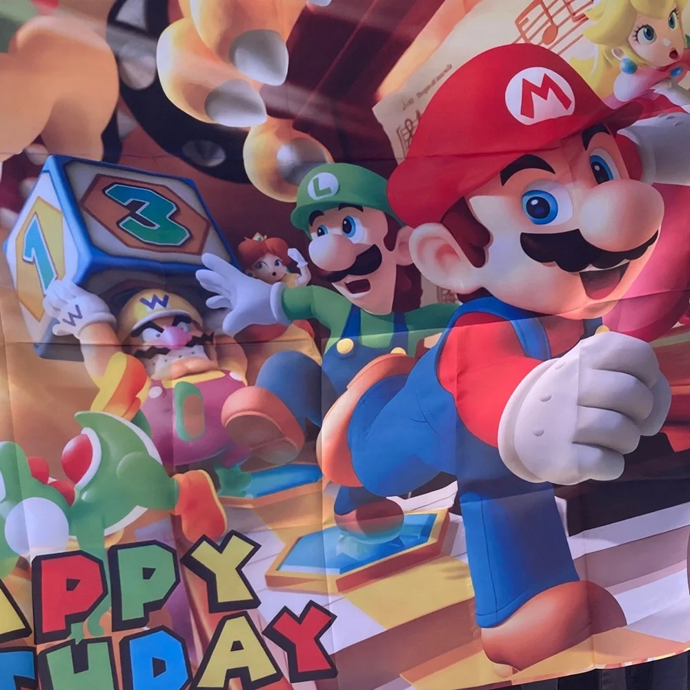Super Mario Brothers Happy Birthday Banner with Hanging Adhesive 5 x 3 Feet